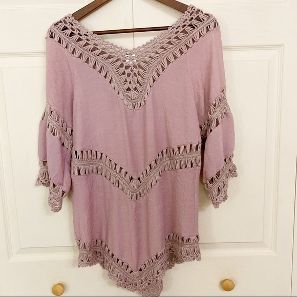 Lavender Knit Lagenlook Western Crochet Blouse - Picture 5 of 6